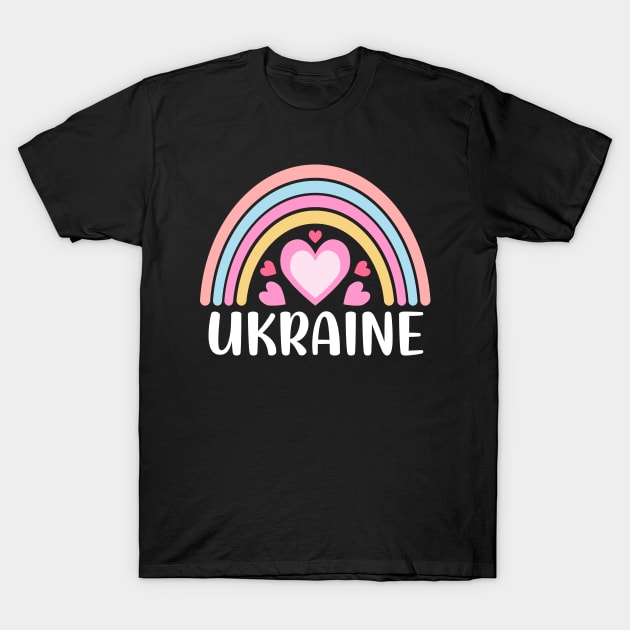 Ukraine Rainbow Heart Gift for Women and Girls T-Shirt by JKFDesigns